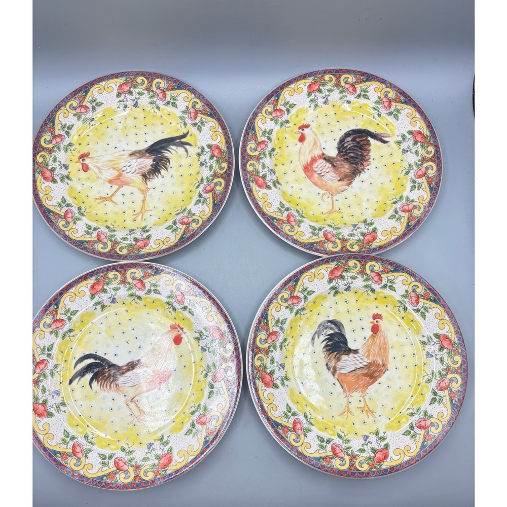 4 Pc American Atelier‎ Petite Provence Rooster Ceramic Plates Salad  8 In